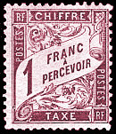 Image du timbre Chiffre-taxe type banderole 1F lilas-brun sur blanc