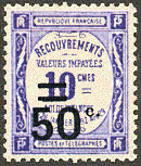 Image du timbre Recouvrements - Valeurs impayées 50c sur 10c violet