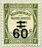 Image du timbre Recouvrements - Valeurs impayées 60c sur 1c olive