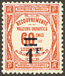 Image du timbre Recouvrements - Valeurs impayées 1F sur 60c rouge