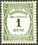 Image du timbre Recouvrements - Taxe à percevoir 1c olive