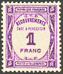 Image du timbre Recouvrements - Taxe à percevoir 1F lilas