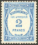 Image du timbre Recouvrements - Taxe à percevoir 2F bleu
