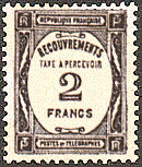 Image du timbre Recouvrements - Taxe à percevoir 2F sépia
